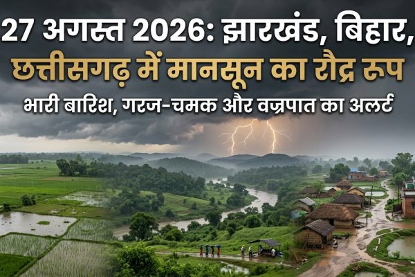 27 अगस्त 2026 को झारखंड, बिहार और छत्तीसगढ़ में मानसून सक्रियता और भारी बारिश की सांकेतिक तस्वीर