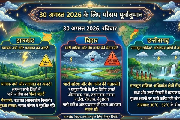 झारखंड बिहार और छत्तीसगढ़ में 30 अगस्त को मानसूनी बारिश और मौसम विभाग का अलर्ट