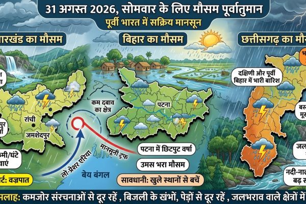 झारखंड बिहार और छत्तीसगढ़ में 31 अगस्त को मानसूनी बारिश और मौसम विभाग का रेड अलर्ट