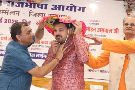 रायपुर में छत्तीसगढ़ राजभाषा आयोग के 19वें स्थापना दिवस पर आयोजित सम्मान समारोह और पुस्तक विमोचन का दृश्य।