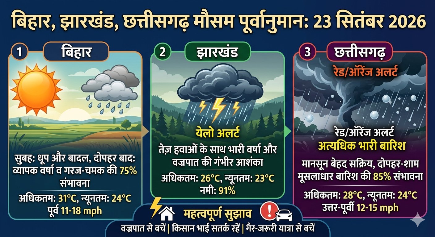 बंगाल की खाड़ी में बने कम दबाव से झारखंड बिहार और छत्तीसगढ़ में भारी बारिश का अलर्ट.