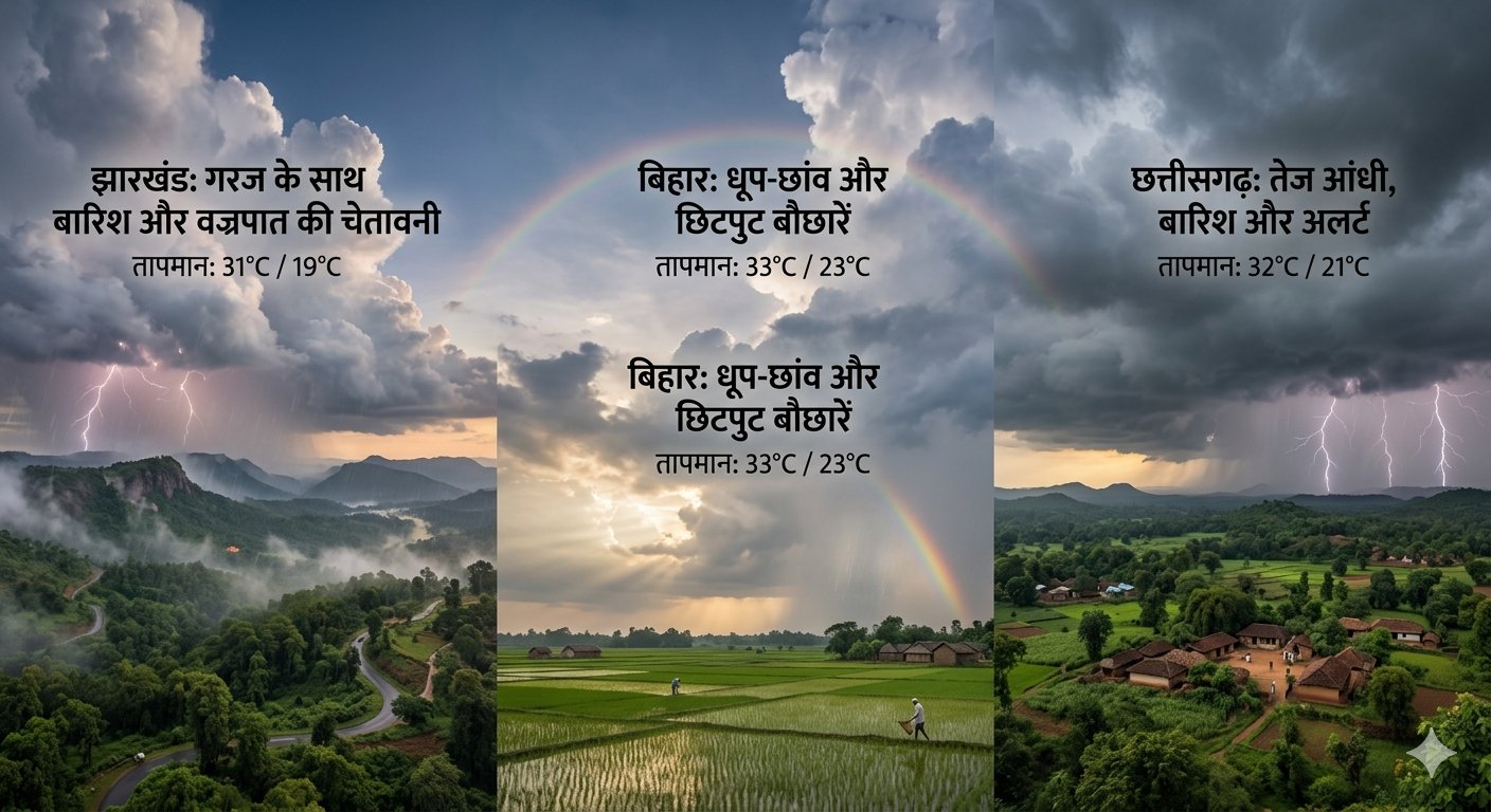 13 अक्टूबर 2026 को बिहार, झारखंड और छत्तीसगढ़ के मौसम पूर्वानुमान से जुड़ा नक्शा और अपडेट।