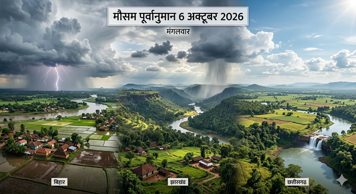 6 अक्टूबर 2026 को बिहार झारखंड और छत्तीसगढ़ में मानसून बारिश और मौसम अलर्ट की तस्वीर